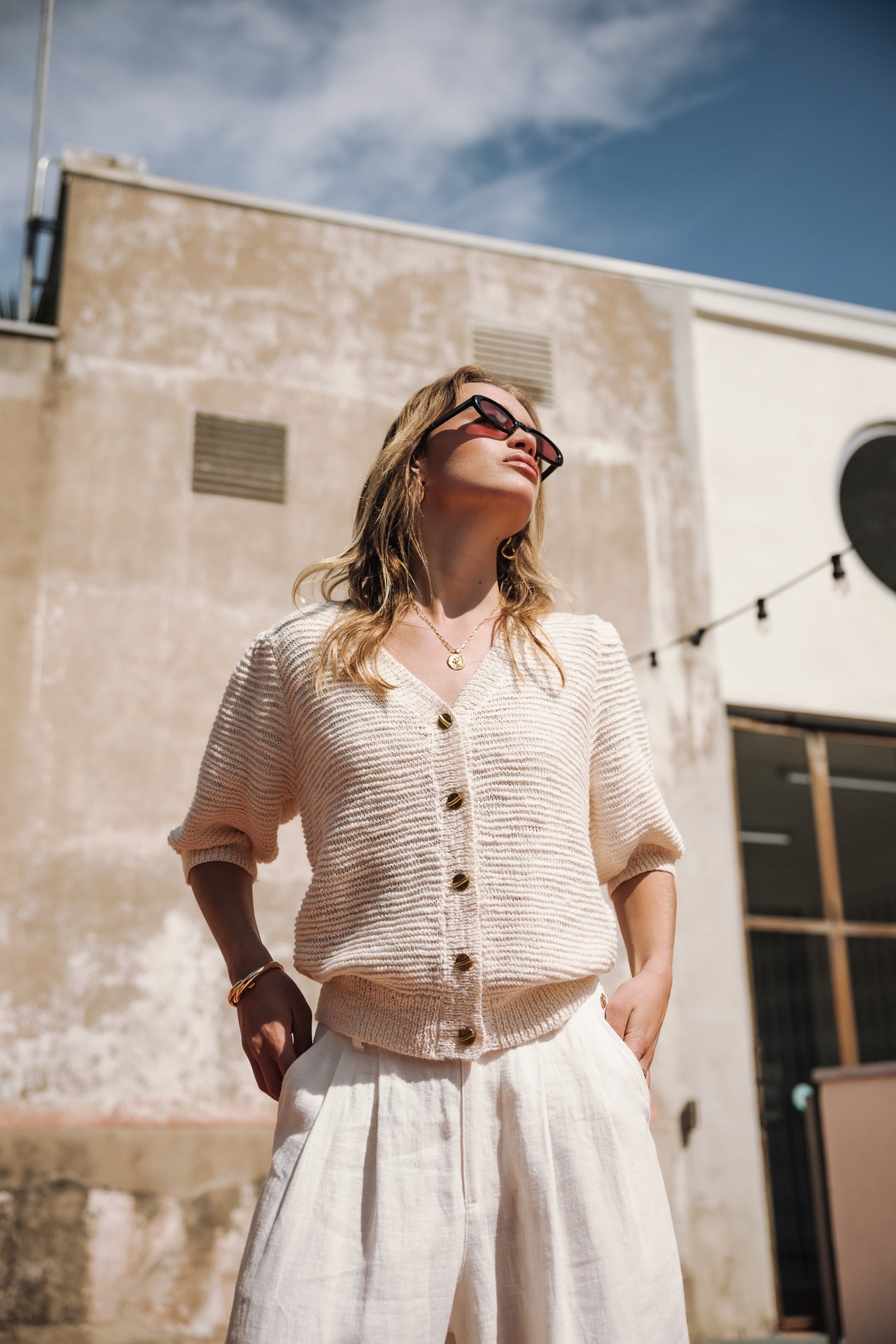 Gilet en maille Femme Goldine off white | Freeman T. Porter