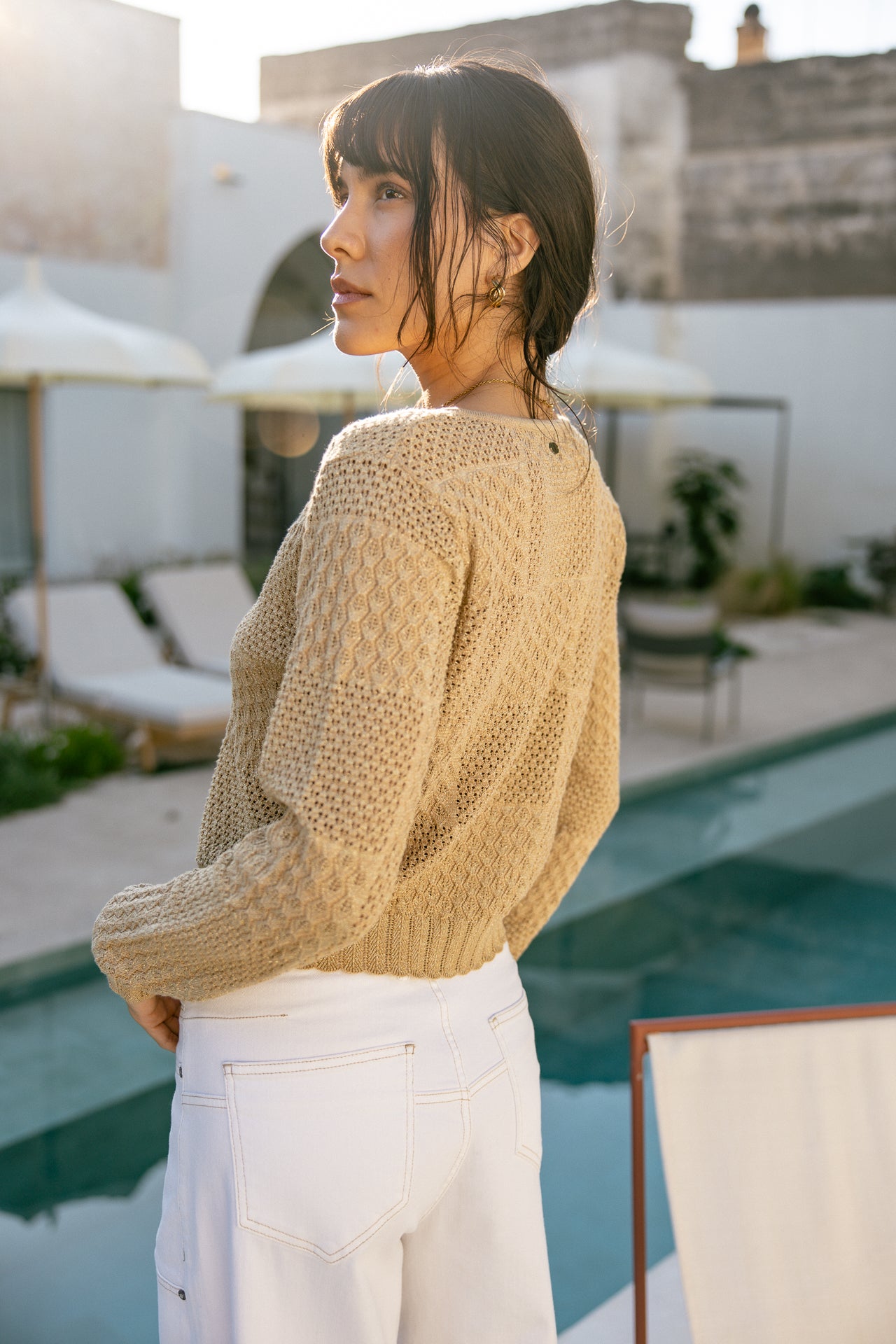 Chaqueta de punto Mujer Gill Pointelle bronze | Freeman T. Porter