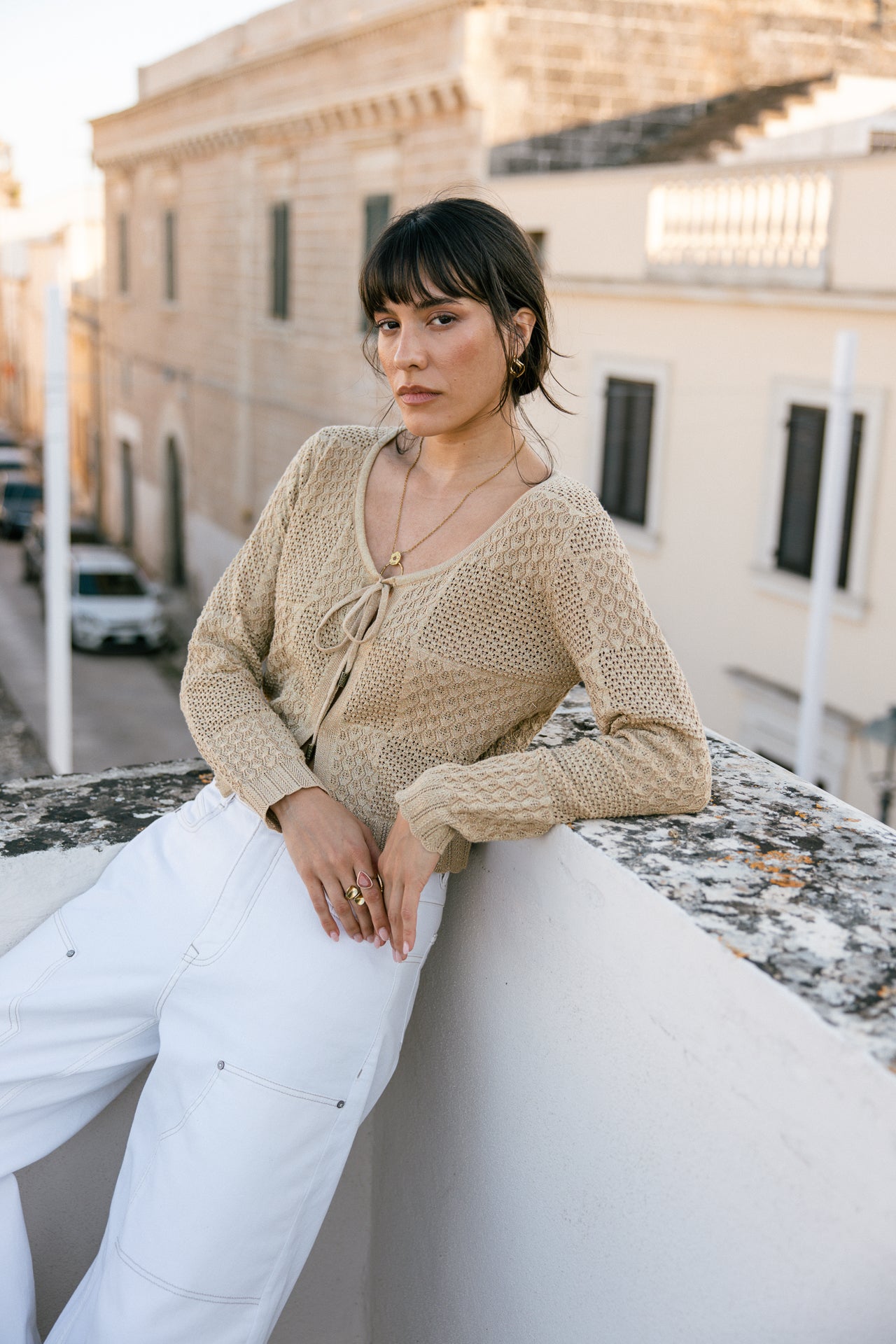 Chaqueta de punto Mujer Gill Pointelle bronze | Freeman T. Porter