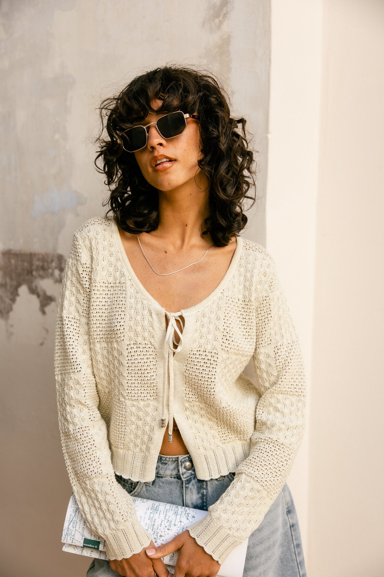 Gilet en maille Femme Gill Pointelle ecru | Freeman T. Porter