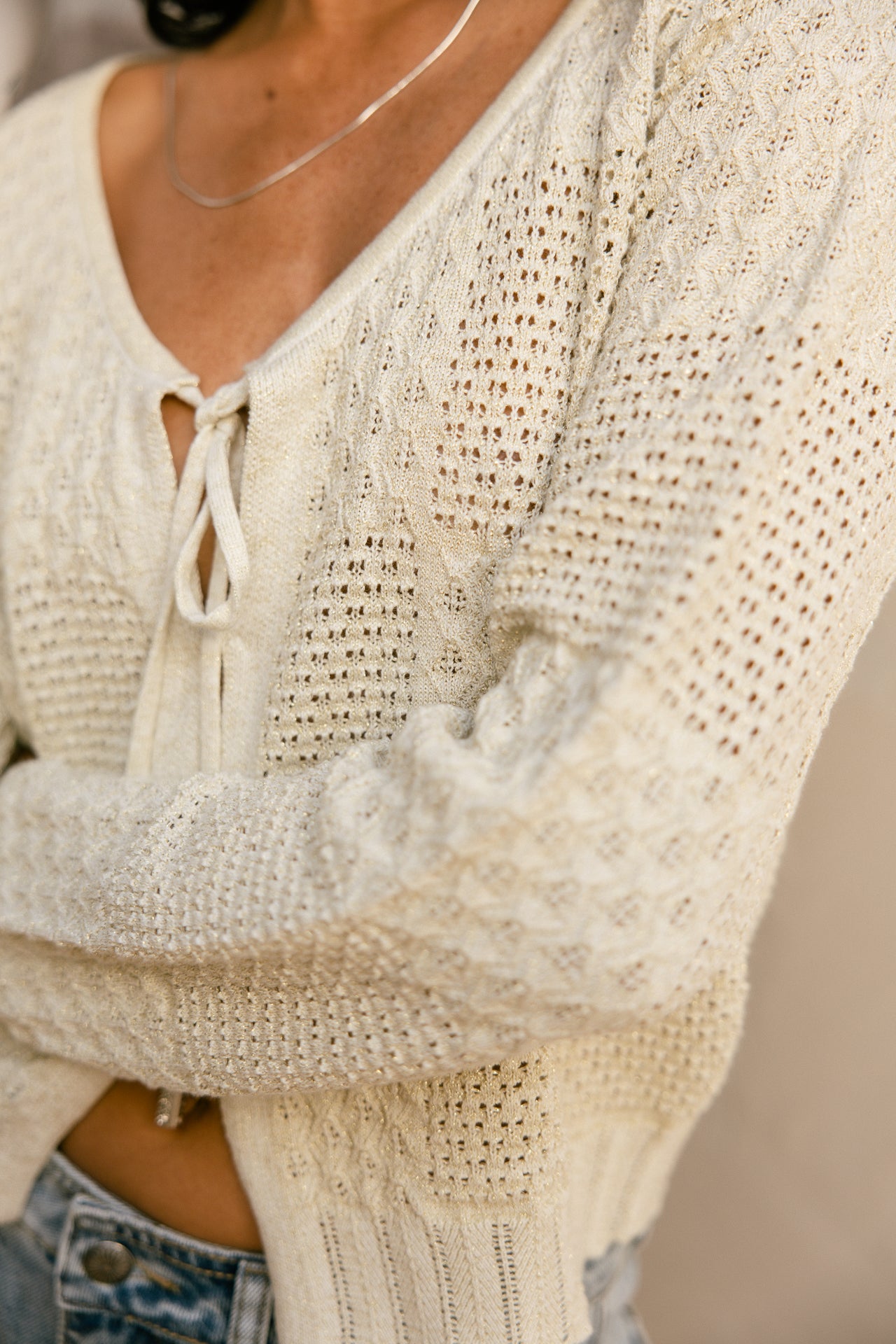 Gilet en maille Femme Gill Pointelle ecru | Freeman T. Porter