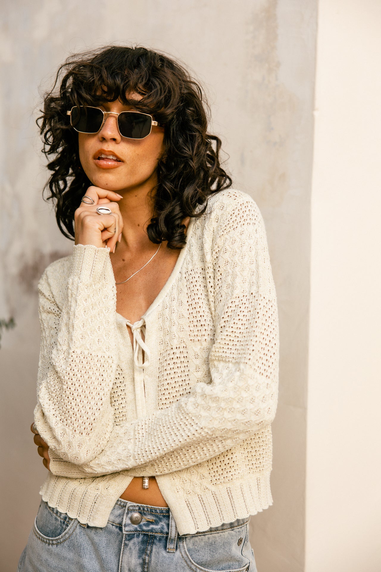 Knitted cardigan Woman Gill Pointelle ecru | Freeman T. Porter
