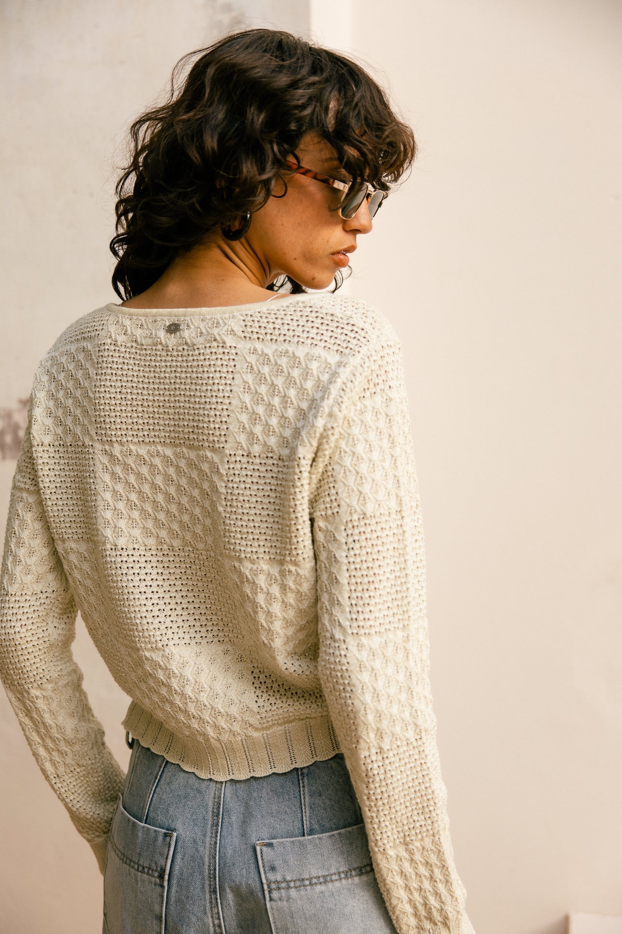 Knitted cardigan Woman Gill Pointelle ecru | Freeman T. Porter