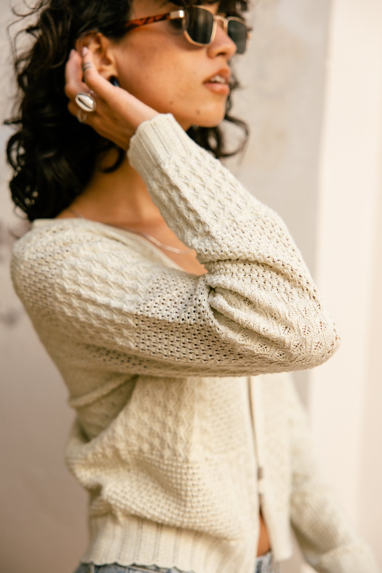 Knitted cardigan Woman Gill Pointelle ecru | Freeman T. Porter