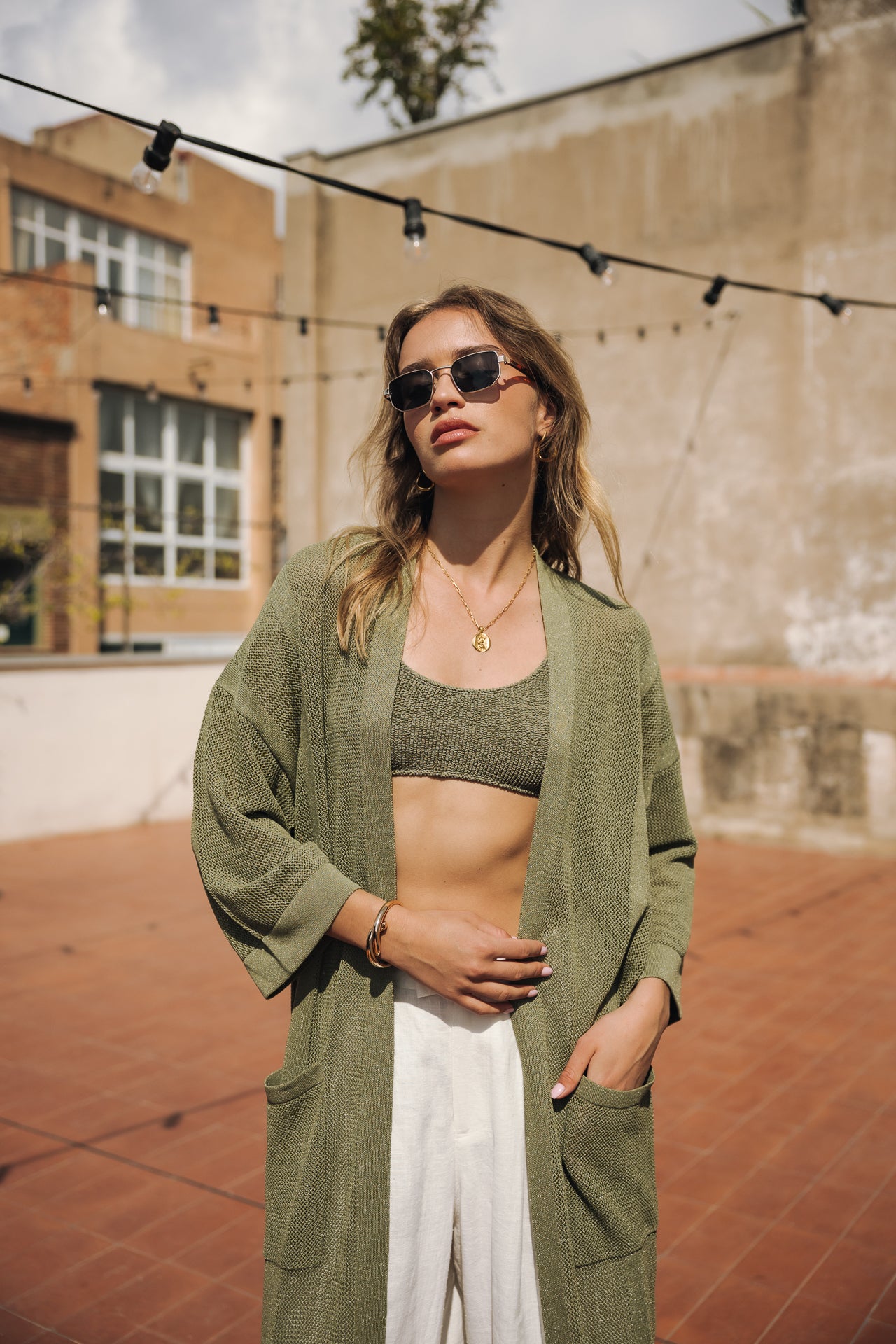 Kimono long Femme Gidris deep lichen green | Freeman T. Porter
