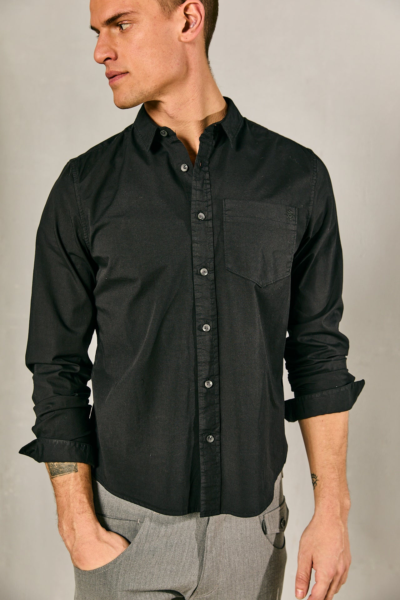Camisa correcta Hombres Jeremiah Pop Stretch black | Freeman T. Porter