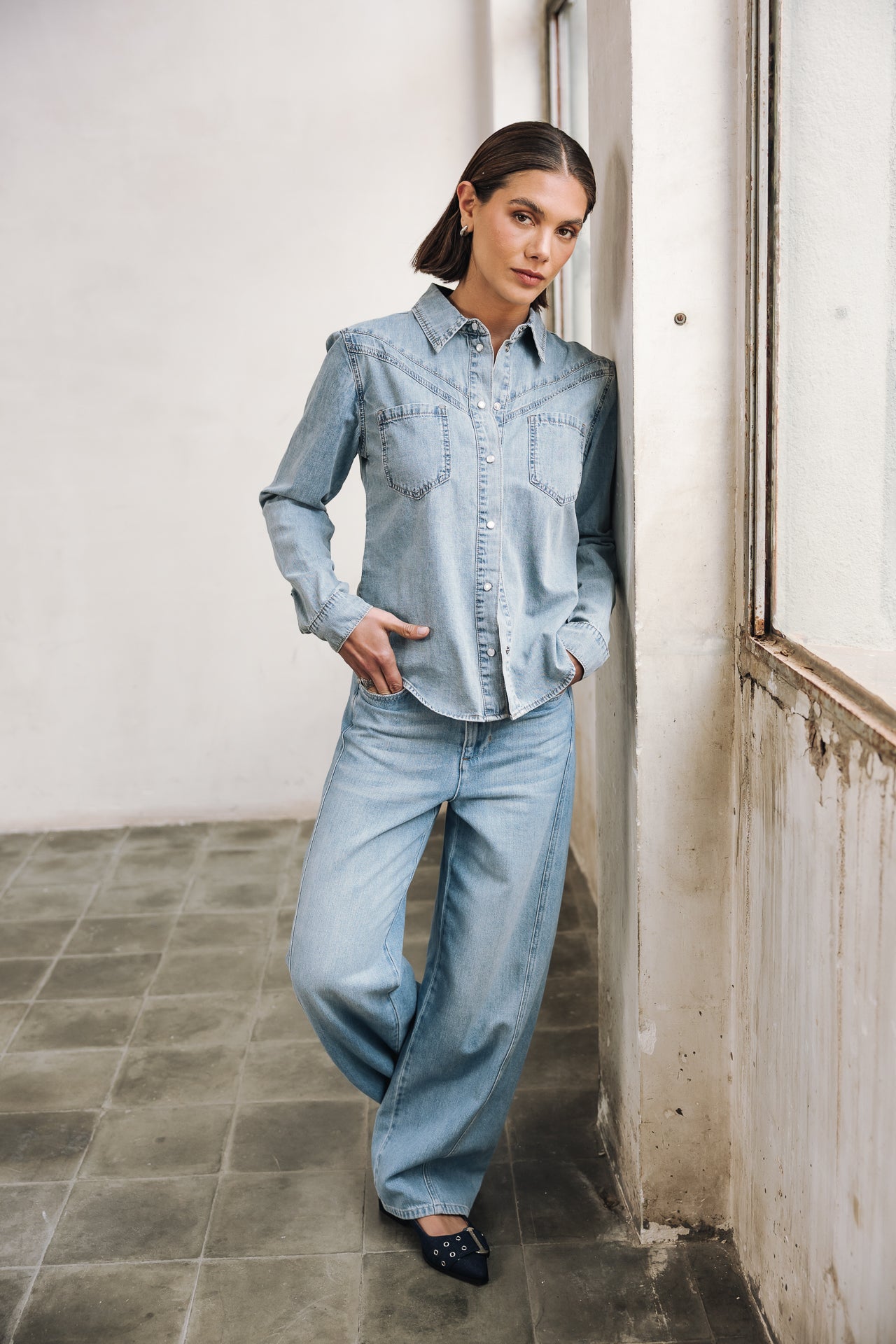 Chemise cloutée Femme Irina Denim wenit light | Freeman T. Porter