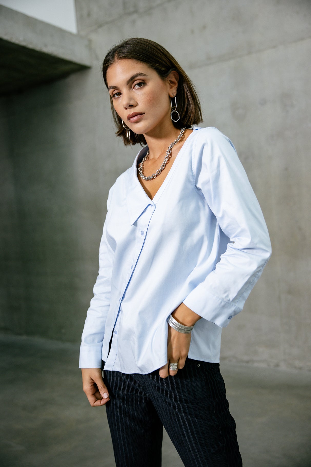 Asymmetrisches Hemd Frau Hazel Poplin xenon blue | Freeman T. Porter