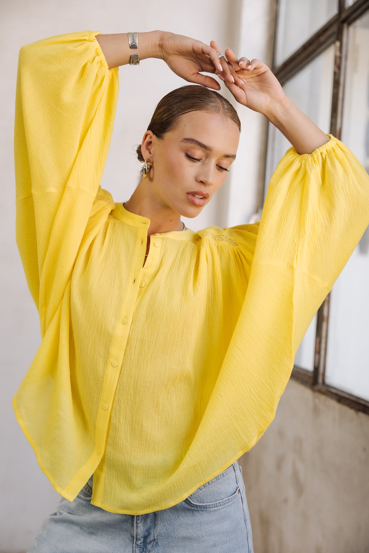 Blouse manches chauve-souris Femme Belly Plain light yellow | Freeman T. Porter