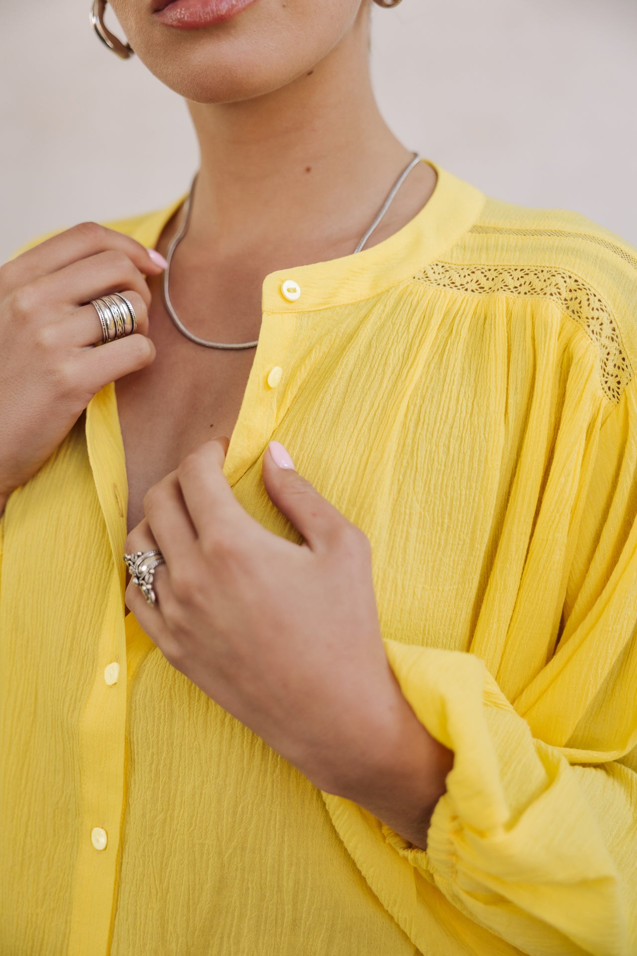 Batwing sleeve blouse Woman Belly Plain light yellow | Freeman T. Porter