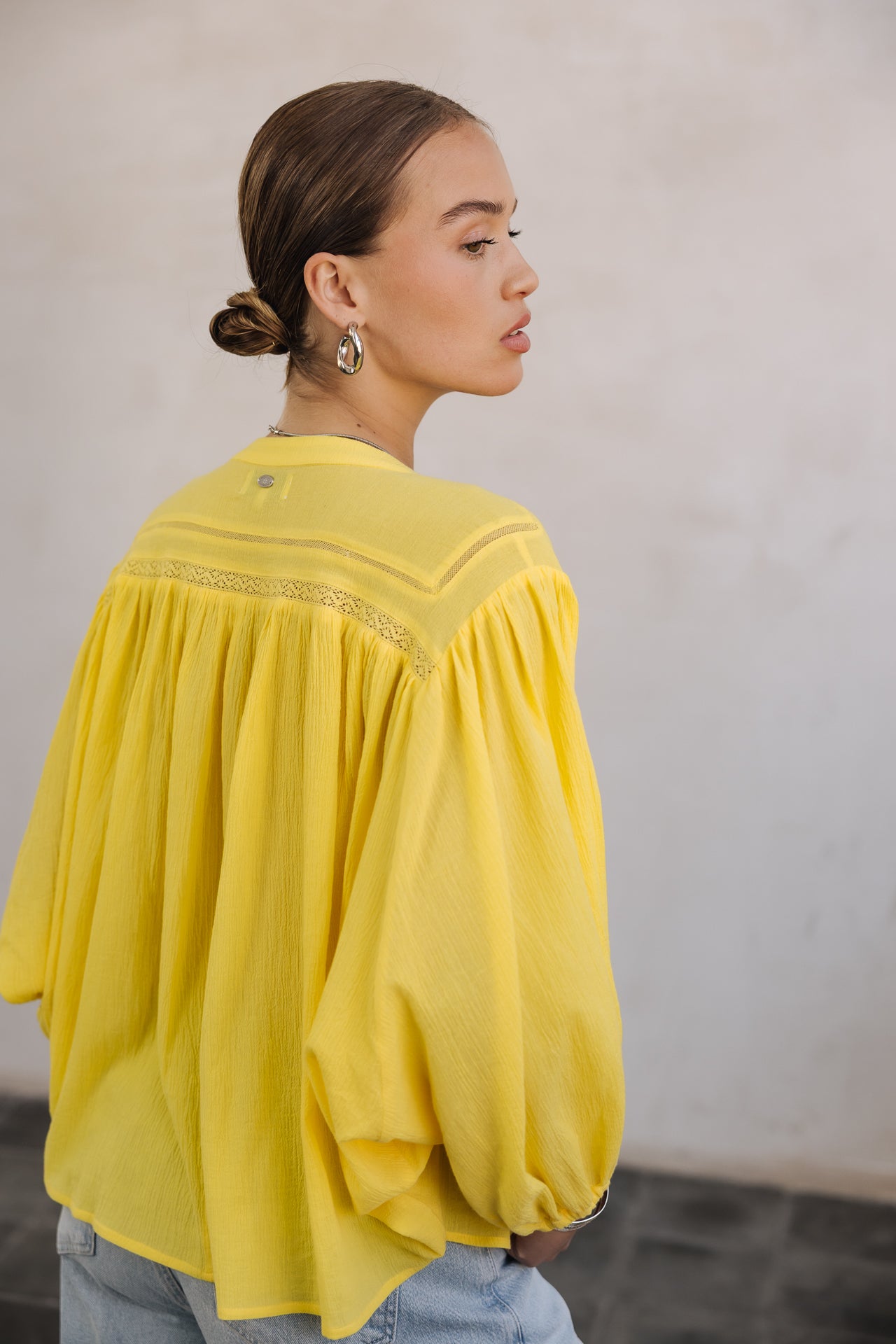 Batwing sleeve blouse Woman Belly Plain light yellow | Freeman T. Porter