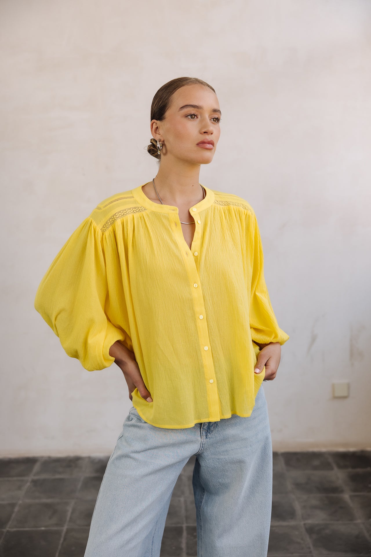 Batwing sleeve blouse Woman Belly Plain light yellow | Freeman T. Porter