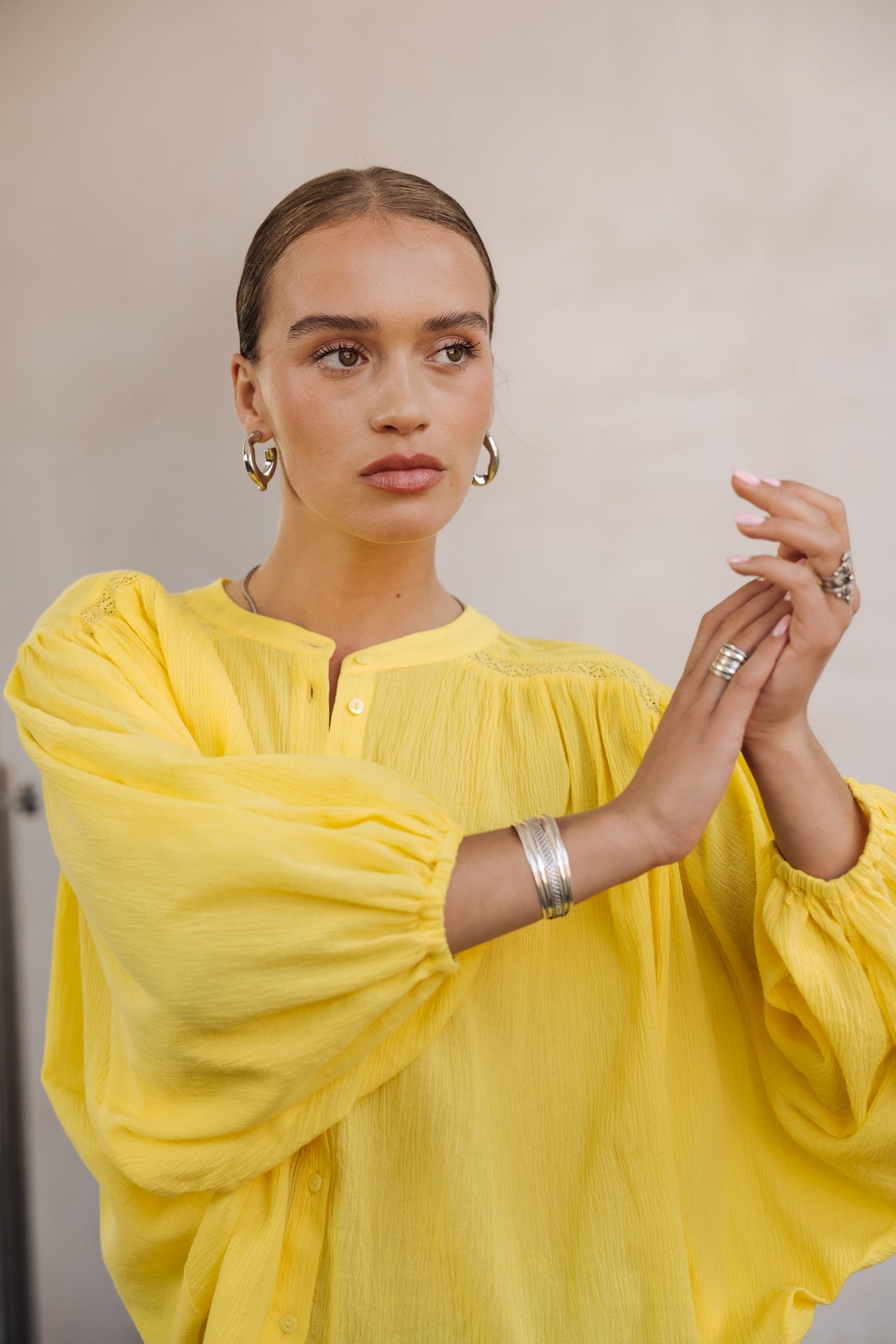 Blouse manches chauve-souris Femme Belly Plain light yellow | Freeman T. Porter