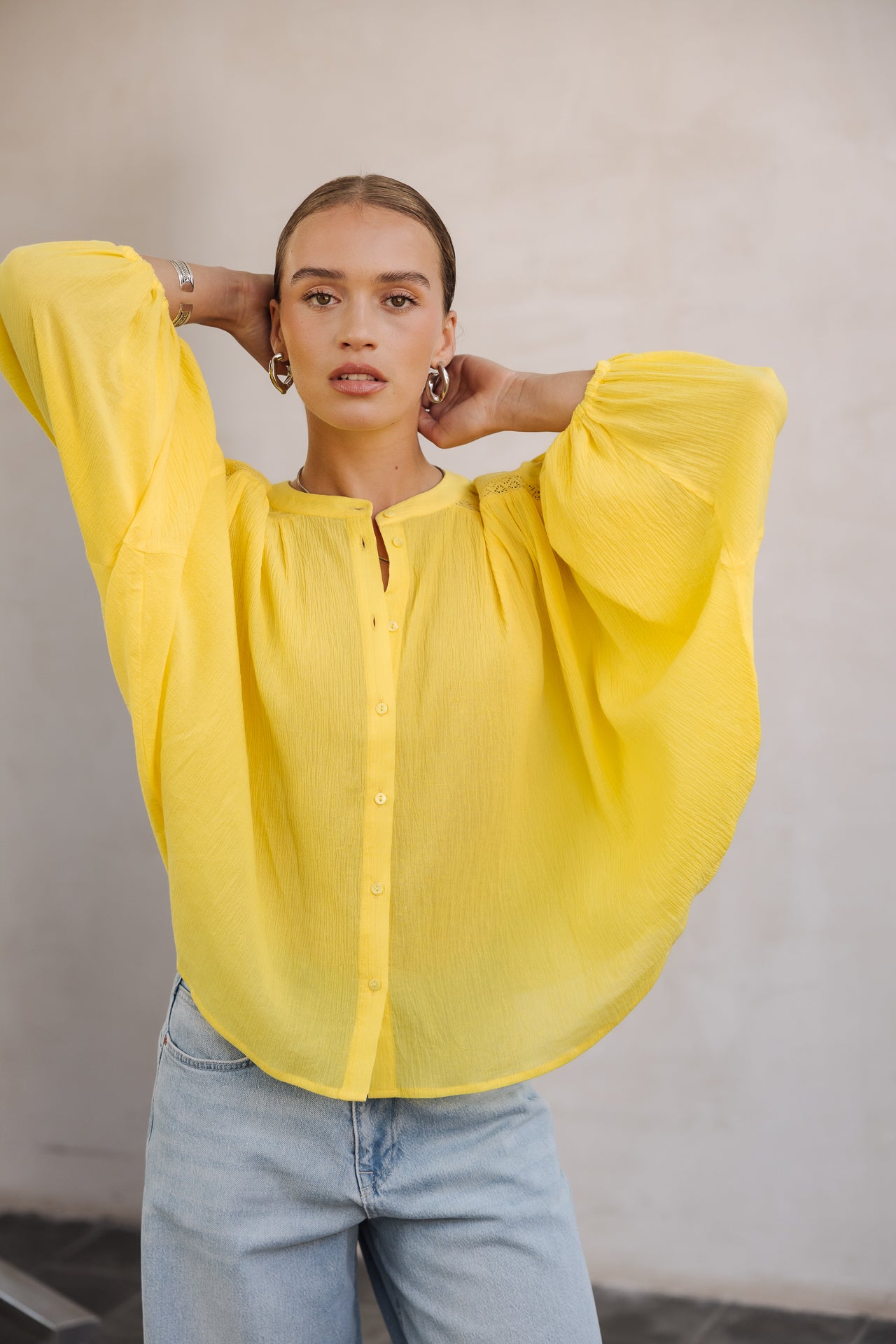 Blouse manches chauve-souris Femme Belly Plain light yellow | Freeman T. Porter