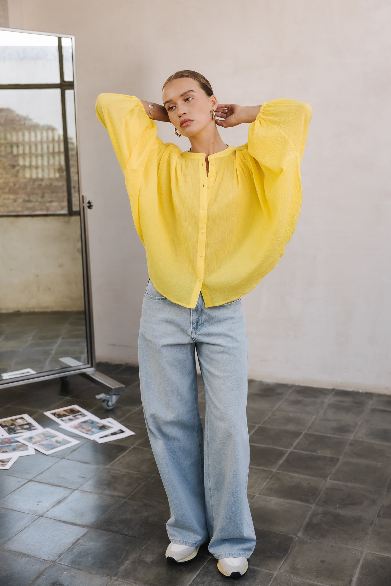Blouse manches chauve-souris Femme Belly Plain light yellow | Freeman T. Porter