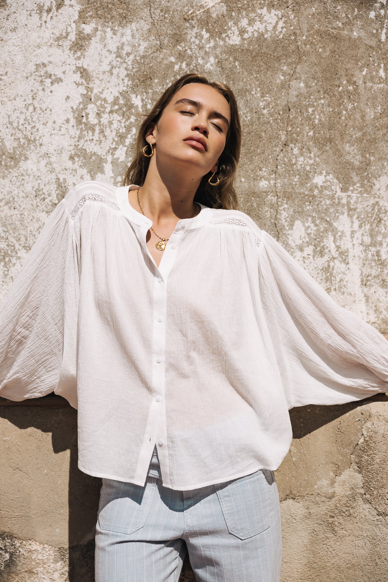Blouse manches chauve-souris Femme Belly Plain off white | Freeman T. Porter