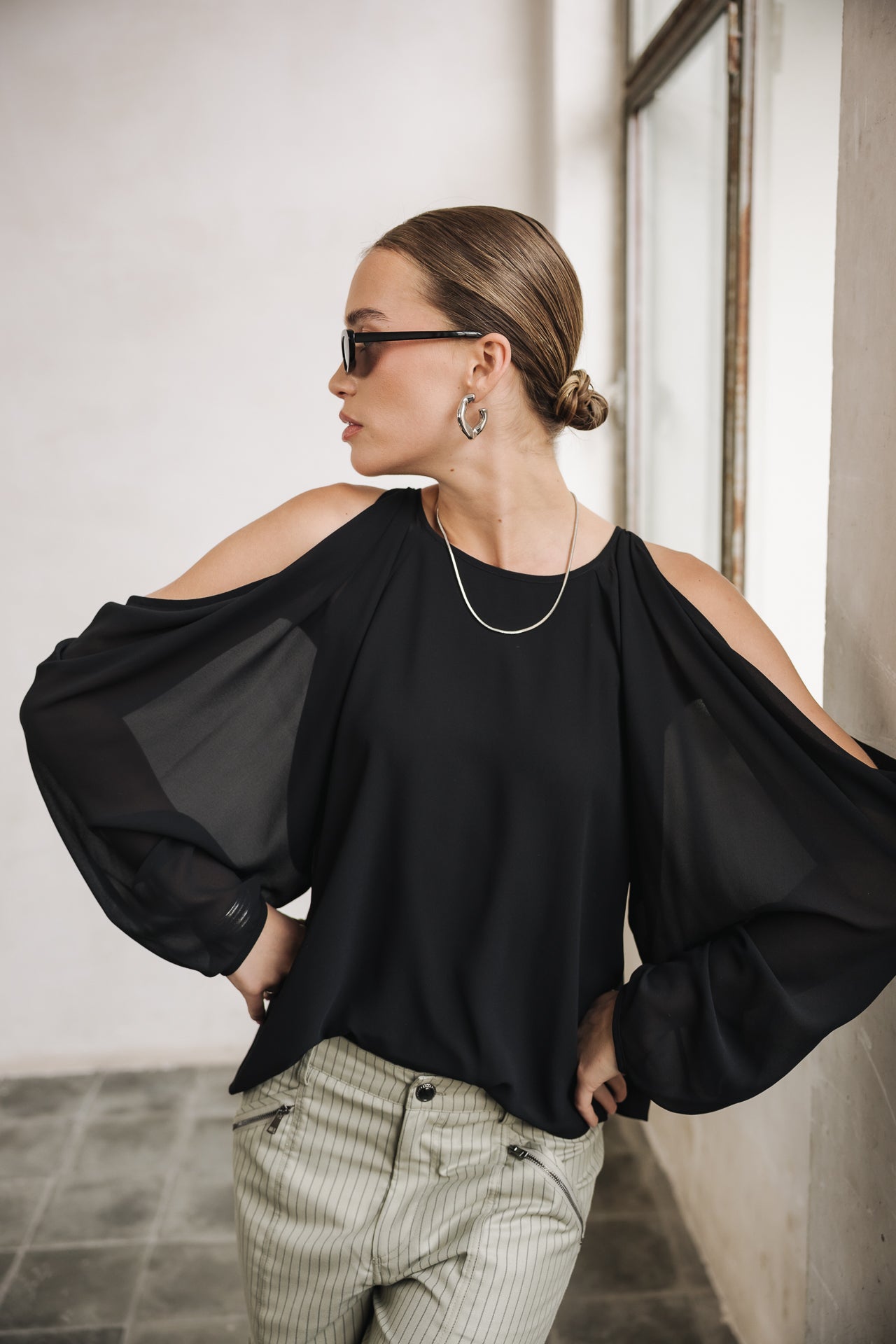 Blouse épaules dénudées Femme Telcie Plain black | Freeman T. Porter