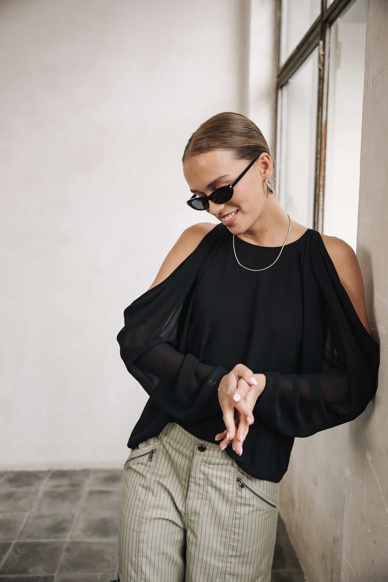 Blouse épaules dénudées Femme Telcie Plain black | Freeman T. Porter
