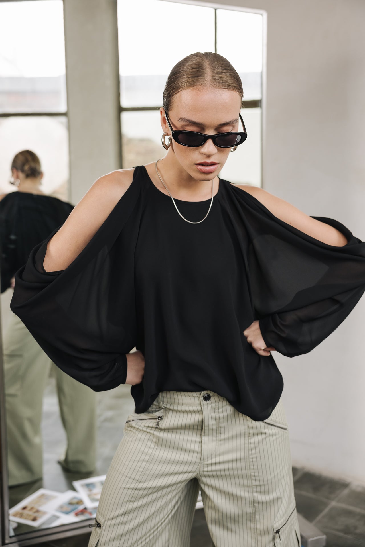 Blouse épaules dénudées Femme Telcie Plain black | Freeman T. Porter