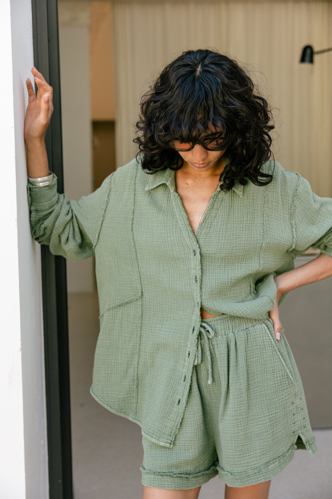 Long-sleeved shirt Woman Sheel Plain loden green | Freeman T. Porter