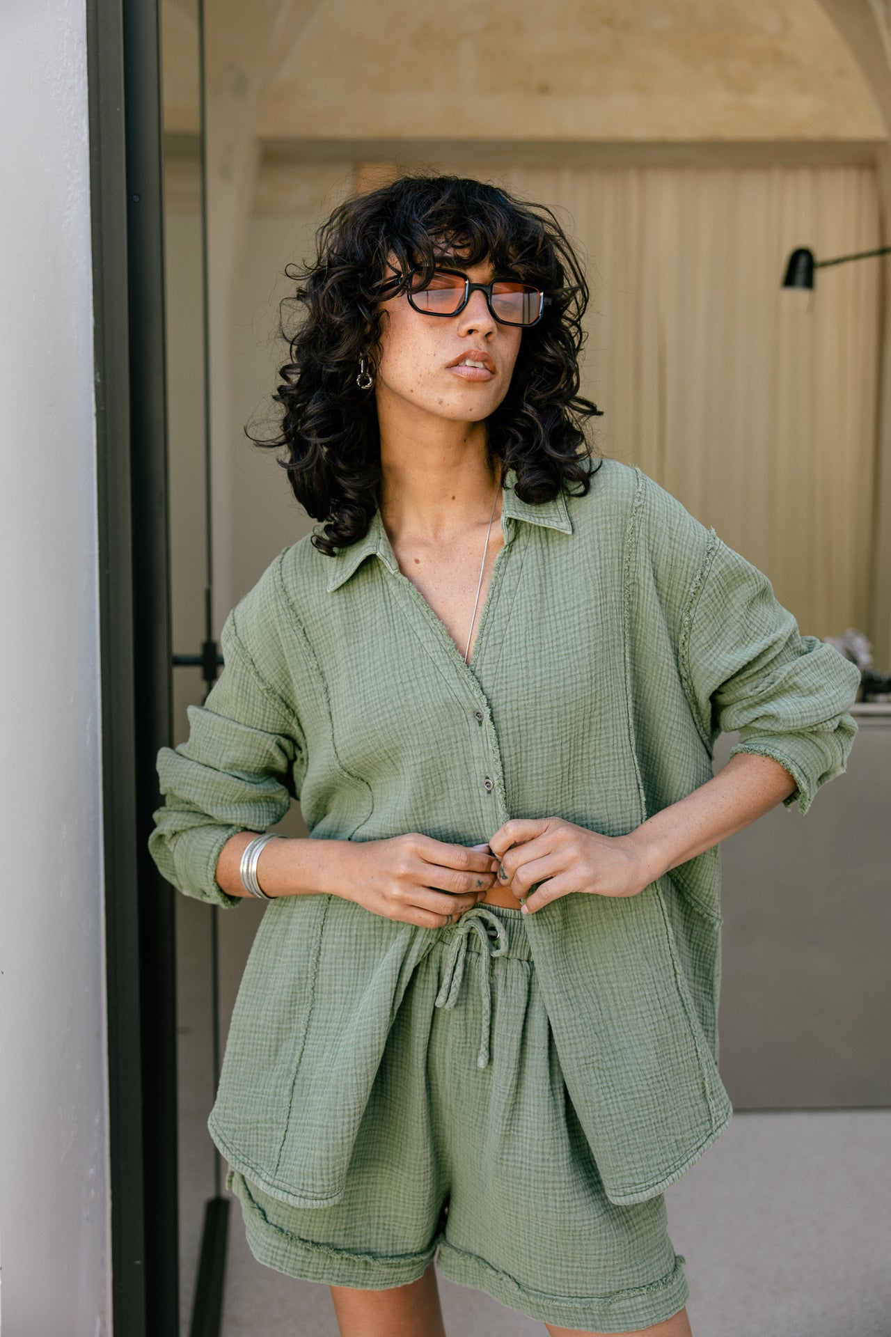 Long-sleeved shirt Woman Sheel Plain loden green | Freeman T. Porter