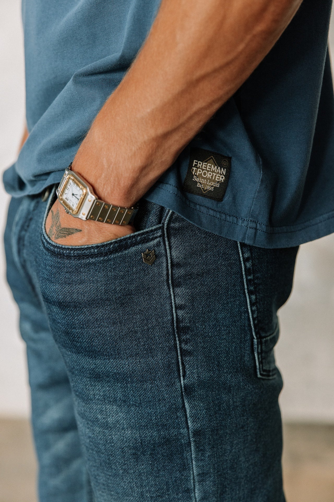 T-shirt droit Homme Chuck River vintage indigo | Freeman T. Porter