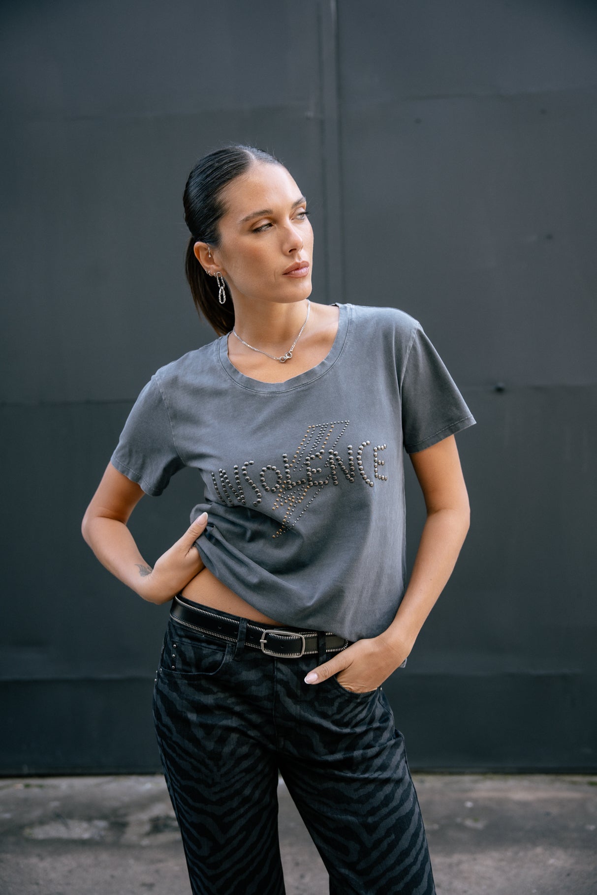 T-Shirt clouté Femme Trail Studs medium grey | Freeman T. Porter