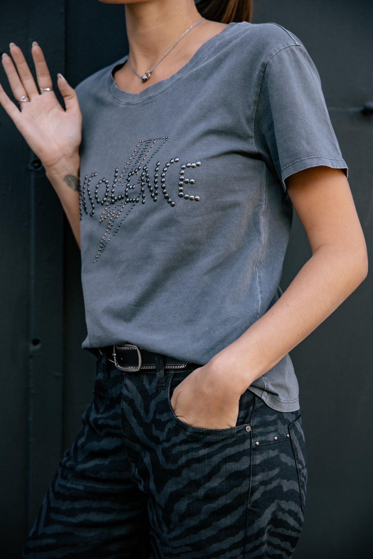 T-Shirt clouté Femme Trail Studs medium grey | Freeman T. Porter