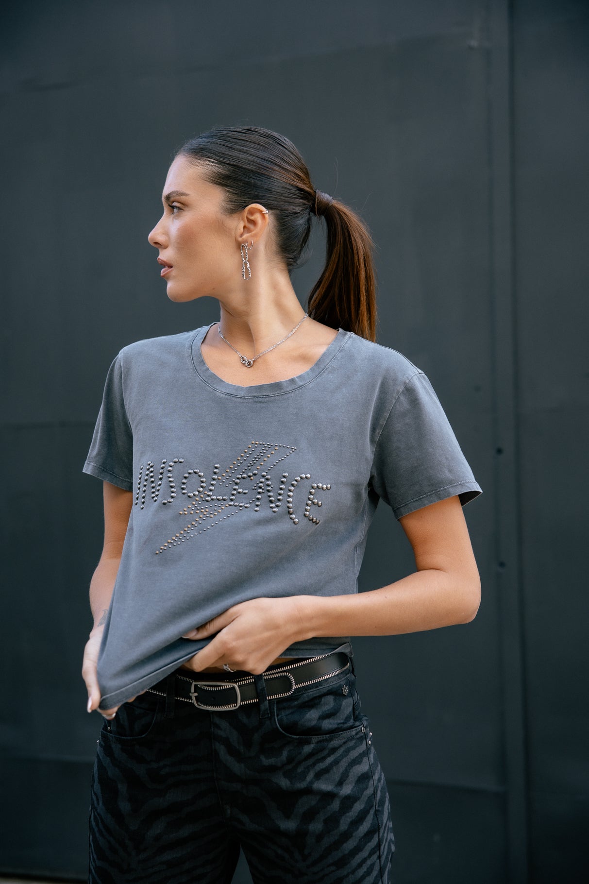 T-Shirt clouté Femme Trail Studs medium grey | Freeman T. Porter