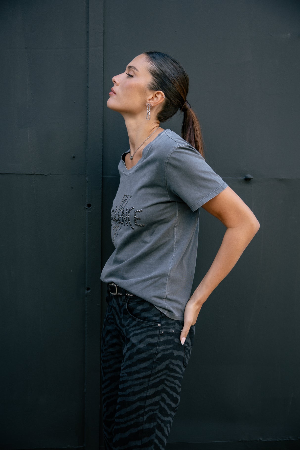 T-Shirt clouté Femme Trail Studs medium grey | Freeman T. Porter