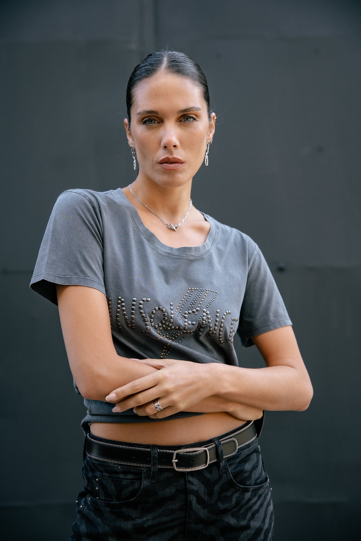 T-Shirt clouté Femme Trail Studs medium grey | Freeman T. Porter