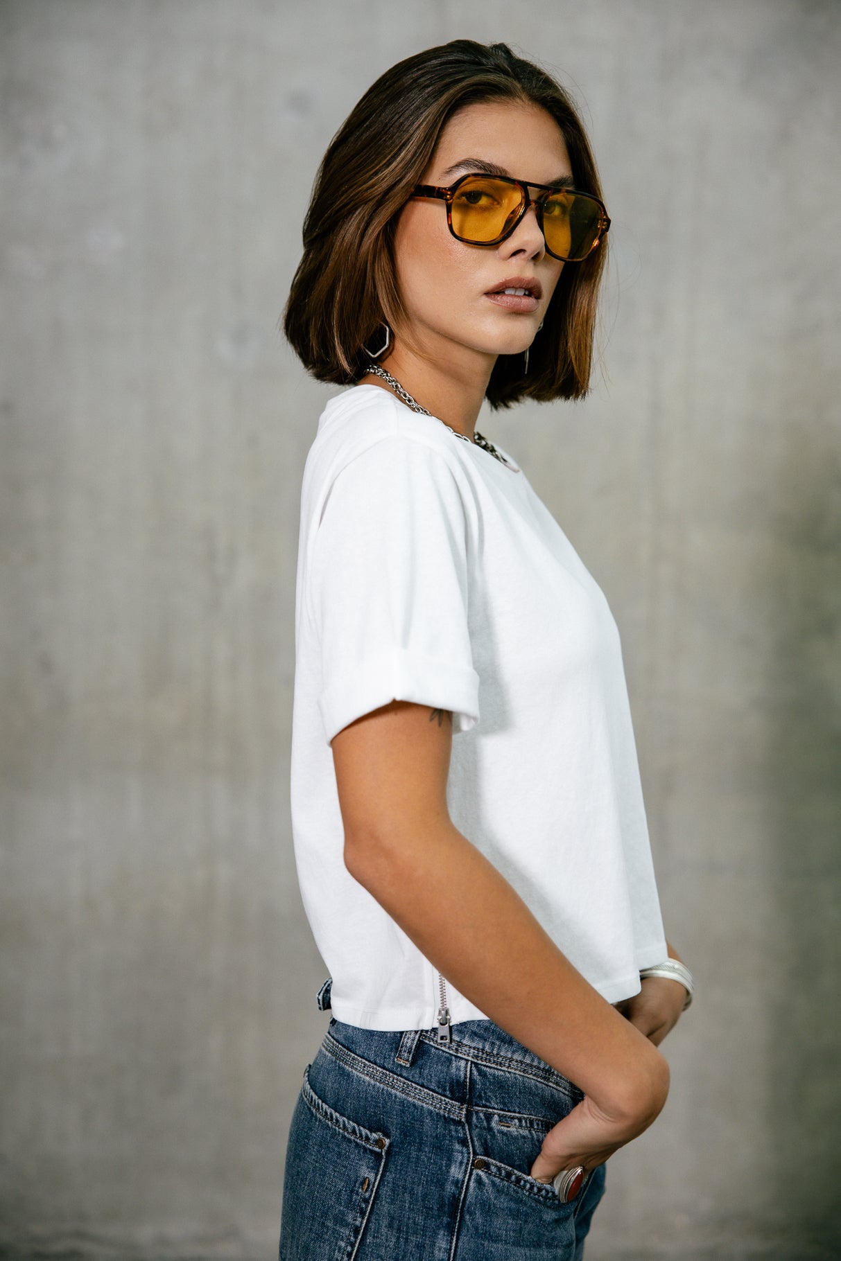 T-shirt col rond Femme Tayane Zip white | Freeman T. Porter