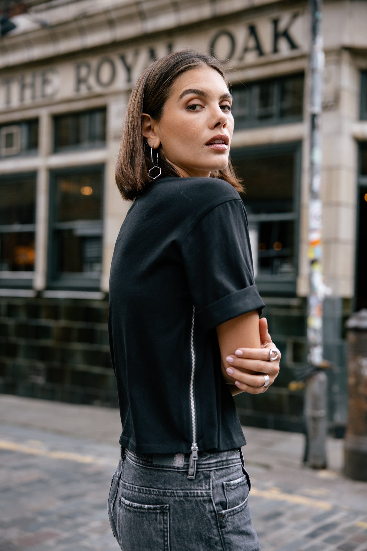 T-shirt col rond Femme Tayane Zip black | Freeman T. Porter