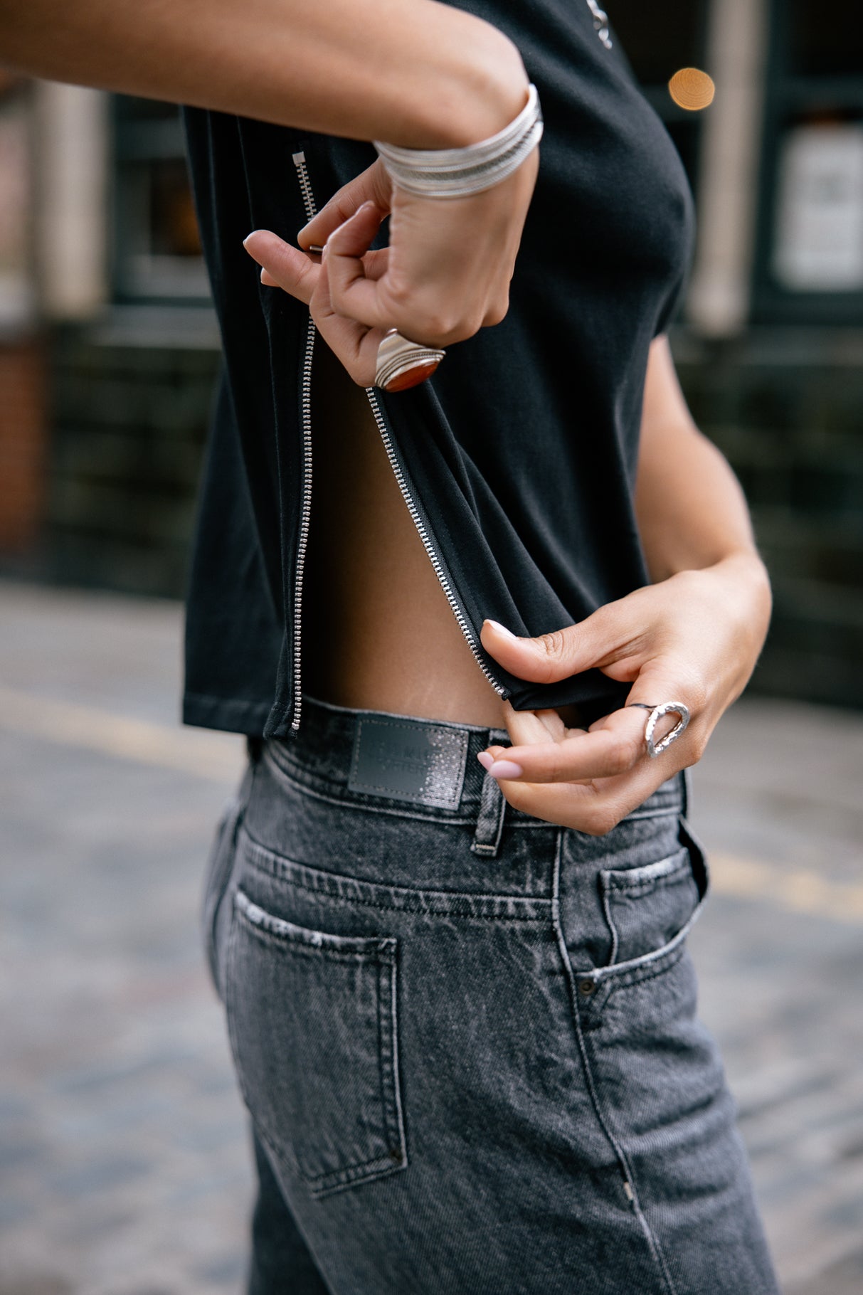 T-shirt col rond Femme Tayane Zip black | Freeman T. Porter