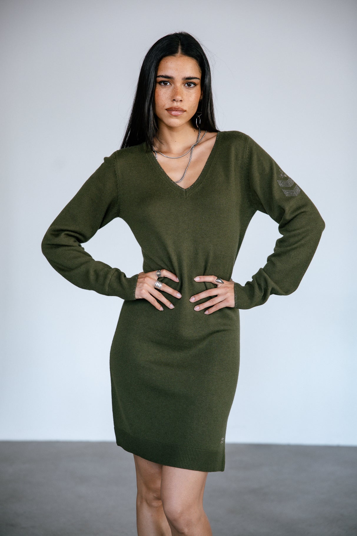 Robe en maille Femme Reema olive night | Freeman T. Porter