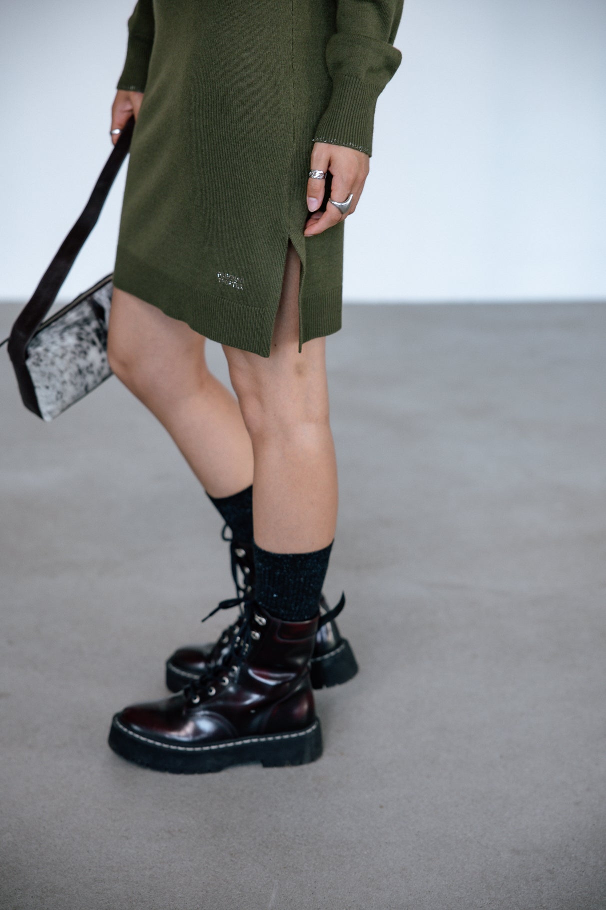 Robe en maille Femme Reema olive night | Freeman T. Porter