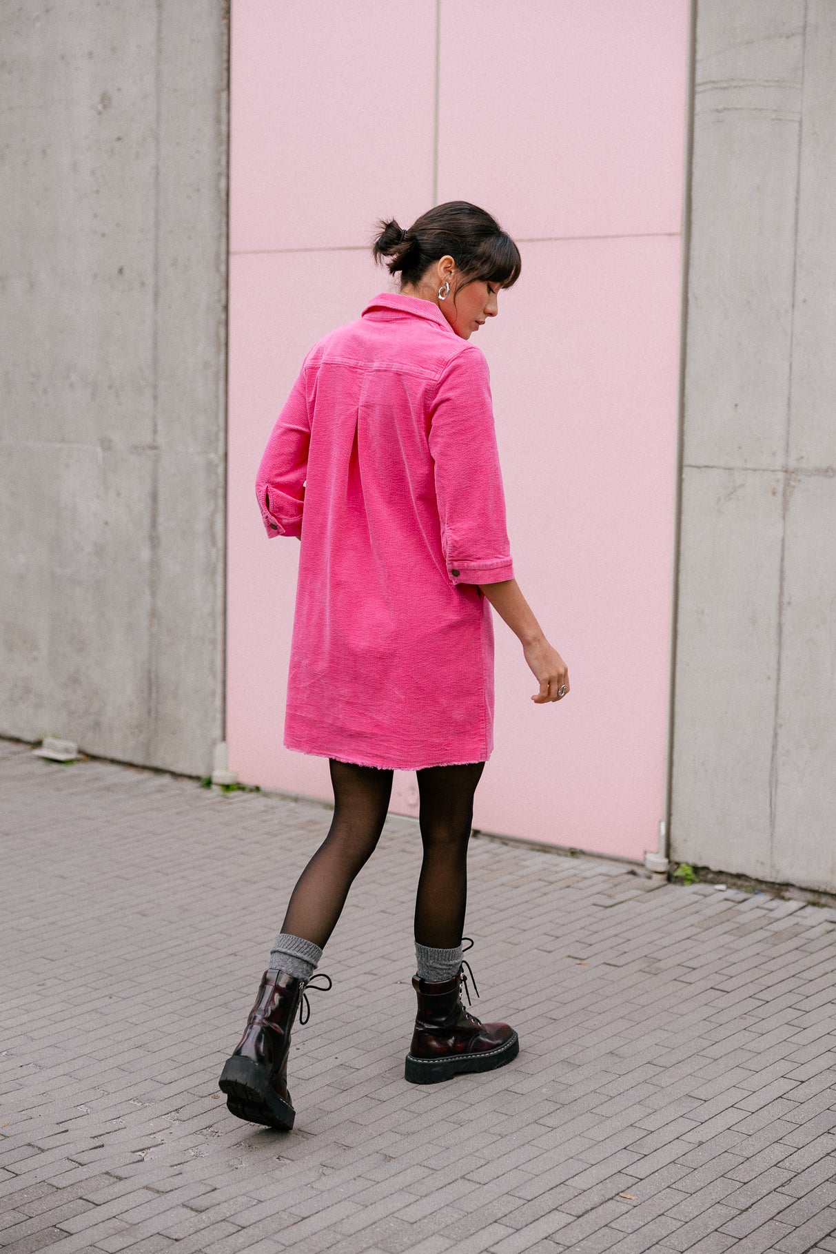 Robe chemise en velours Femme Rolly Velvet pink fluo | Freeman T. Porter