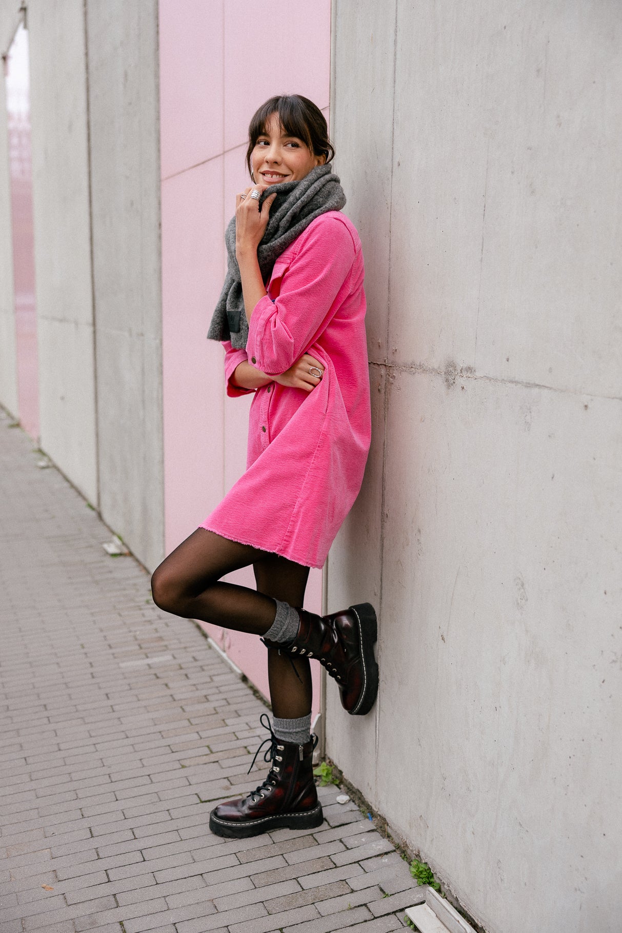 Robe chemise en velours Femme Rolly Velvet pink fluo | Freeman T. Porter