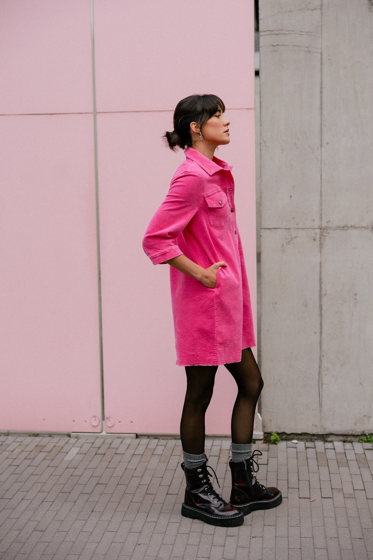 Robe chemise en velours Femme Rolly Velvet pink fluo | Freeman T. Porter
