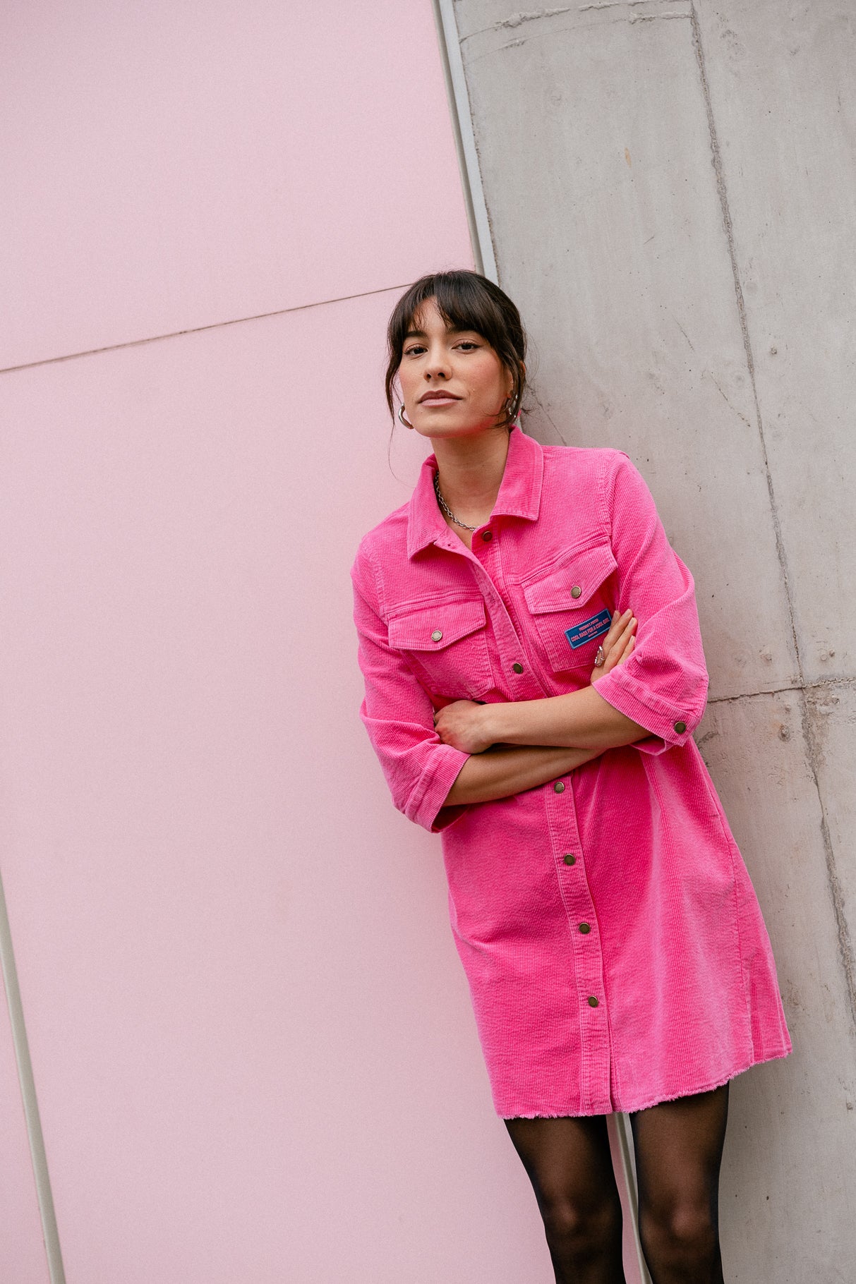 Vestido de camisa de terciopelo Mujer Rolly Velvet pink fluo | Freeman T. Porter