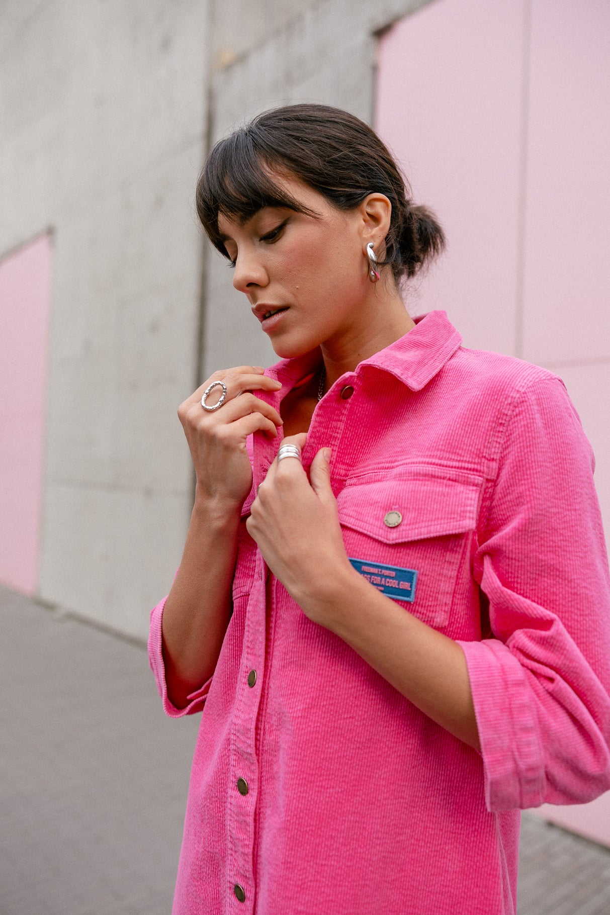Robe chemise en velours Femme Rolly Velvet pink fluo | Freeman T. Porter
