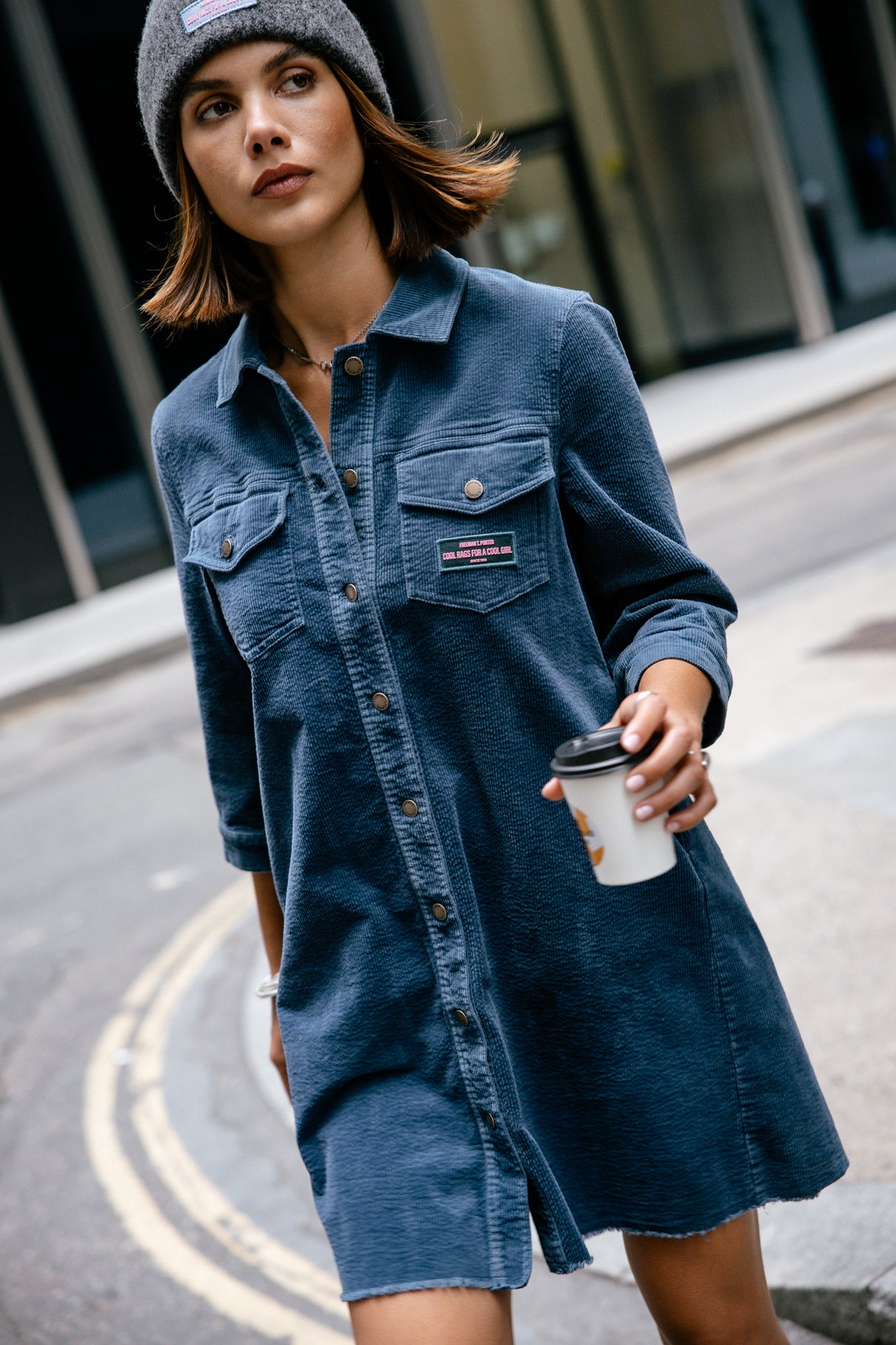 Robe chemise en velours Femme Rolly Velvet ink blue | Freeman T. Porter