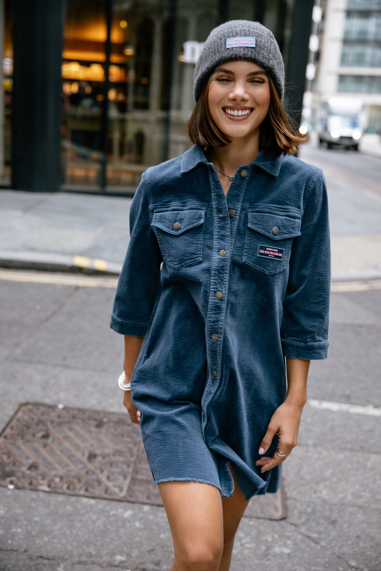 Robe chemise en velours Femme Rolly Velvet ink blue | Freeman T. Porter