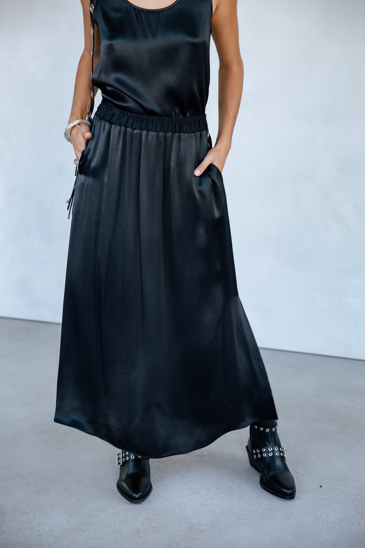 Jupe longue fluide Femme Jendale Silk black | Freeman T. Porter