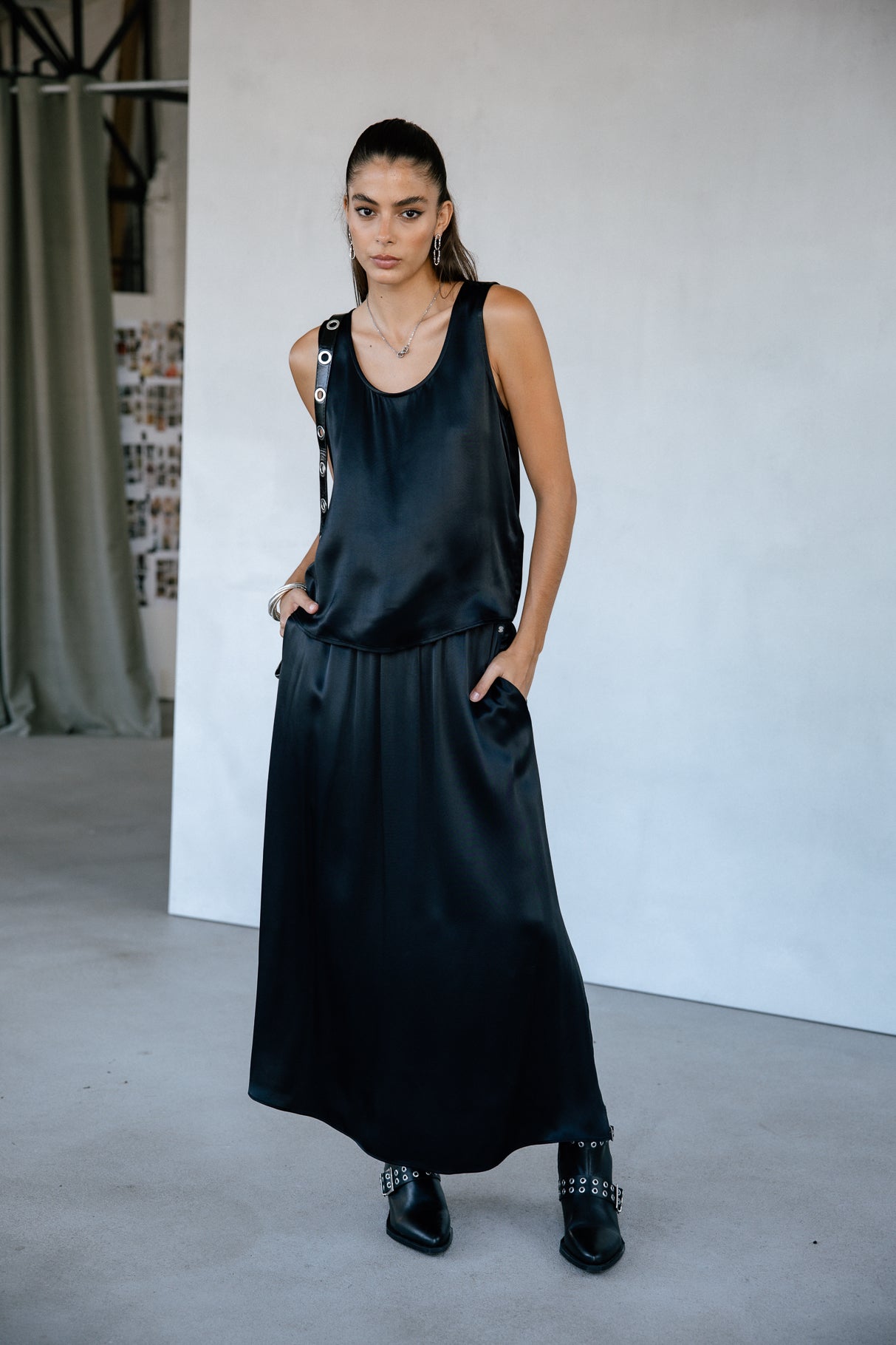 Jupe longue fluide Femme Jendale Silk black | Freeman T. Porter