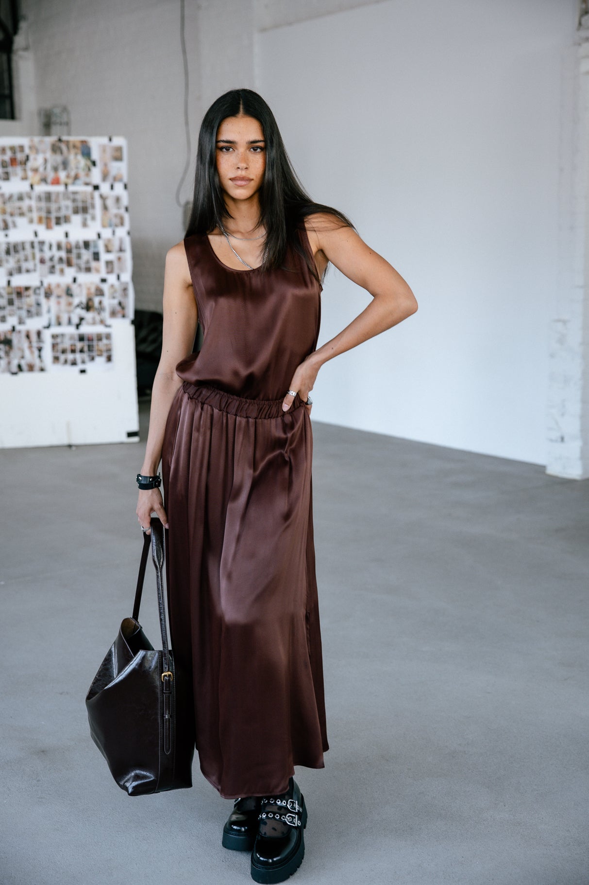 Jupe longue fluide Femme Jendale Silk hot chocolate | Freeman T. Porter
