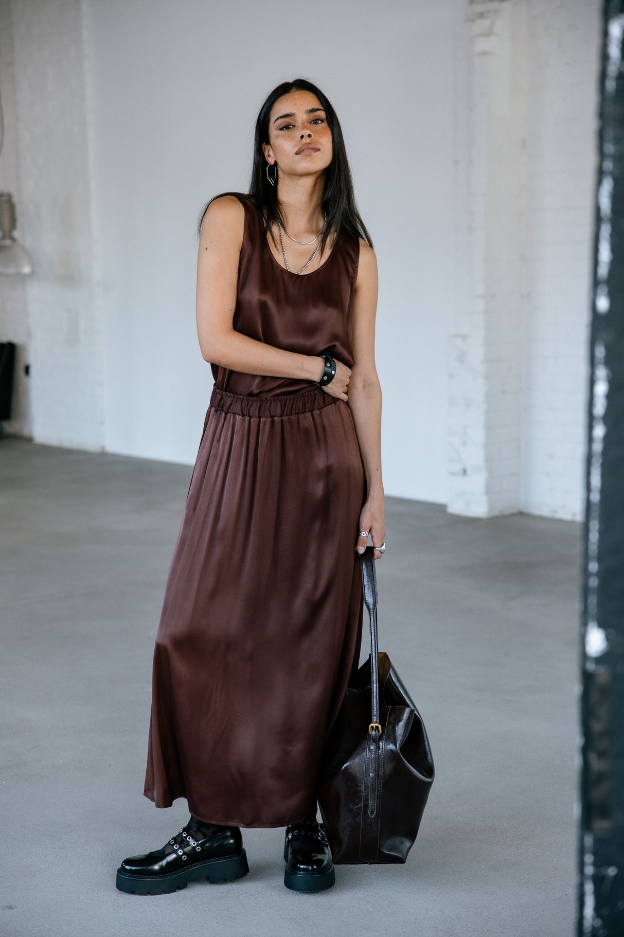 Jupe longue fluide Femme Jendale Silk hot chocolate | Freeman T. Porter