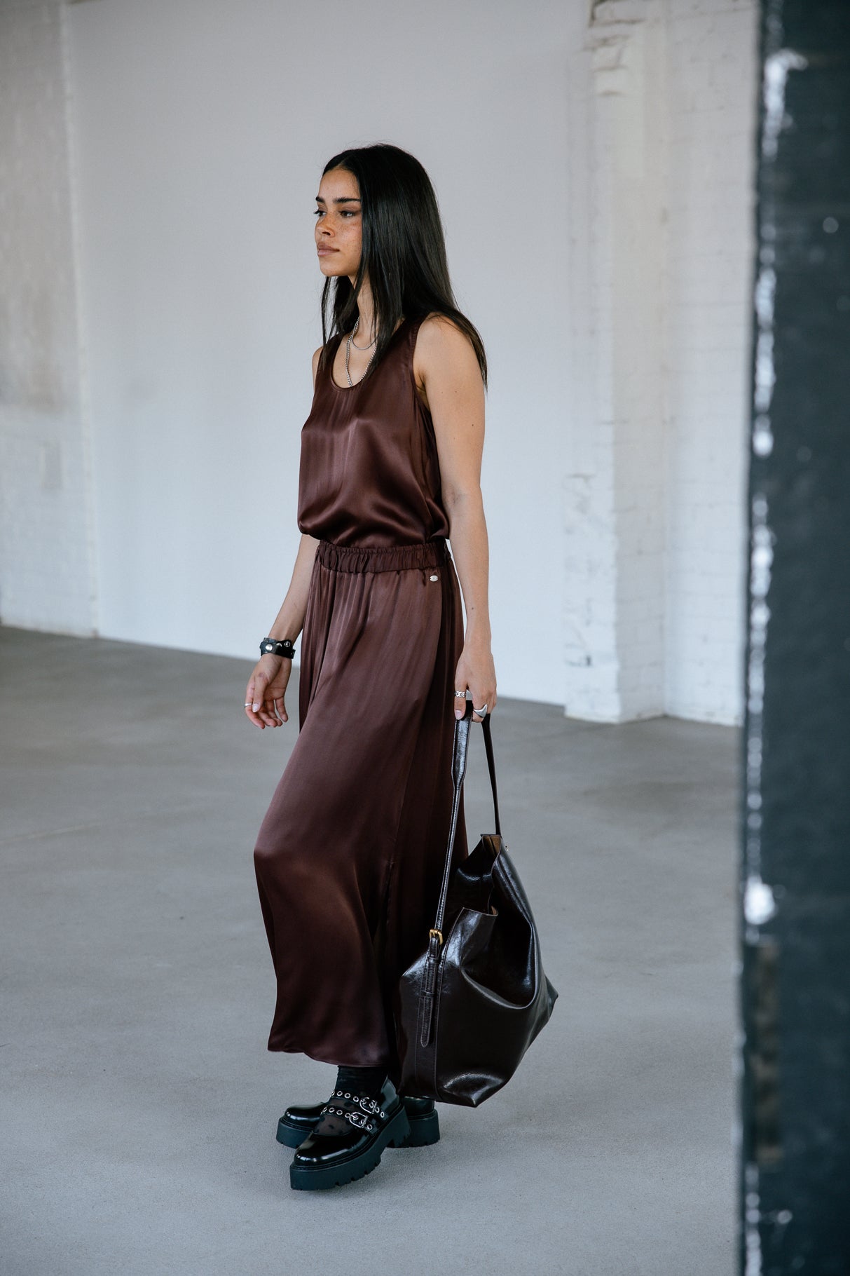 Jupe longue fluide Femme Jendale Silk hot chocolate | Freeman T. Porter
