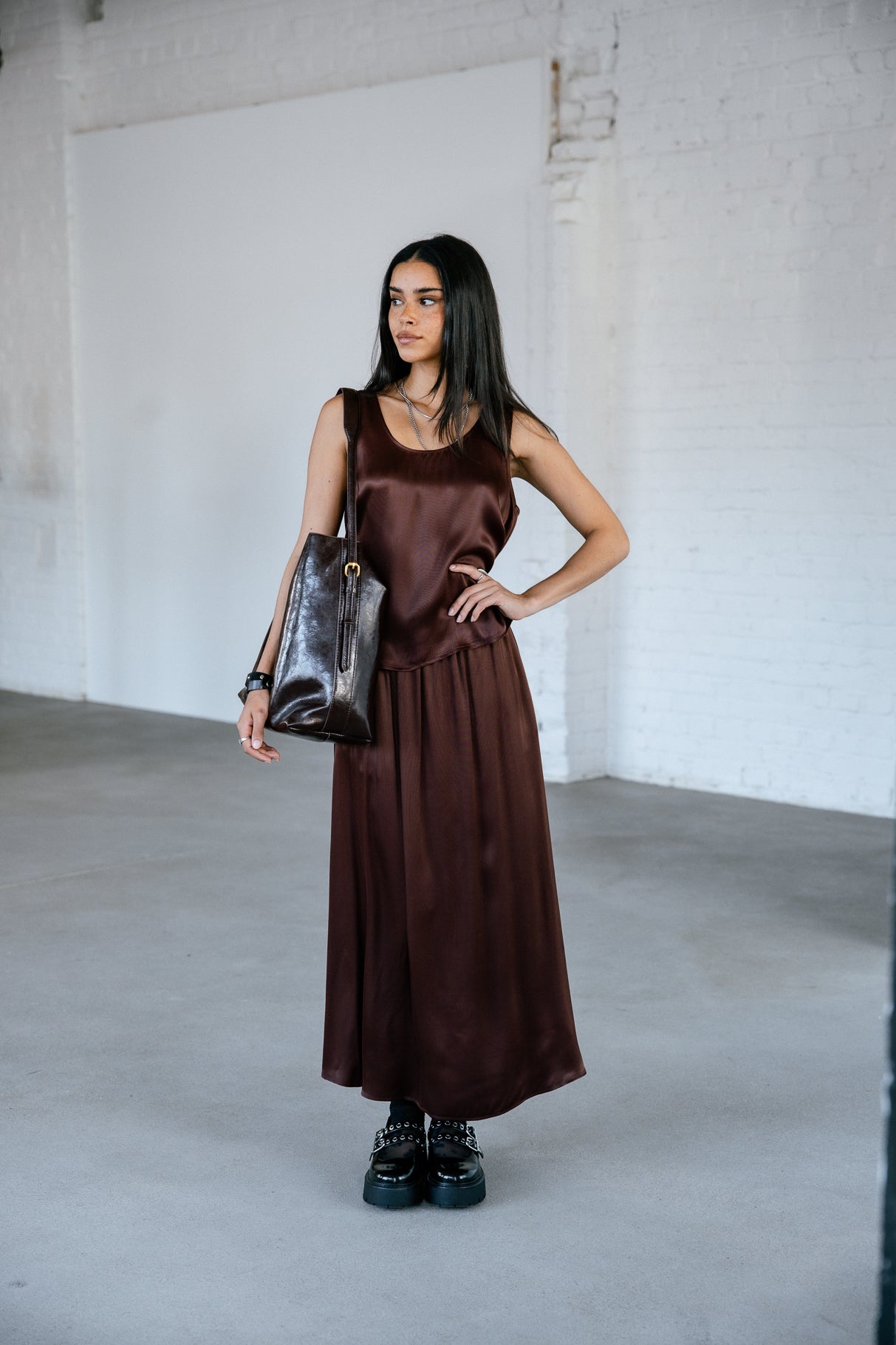 Jupe longue fluide Femme Jendale Silk hot chocolate | Freeman T. Porter
