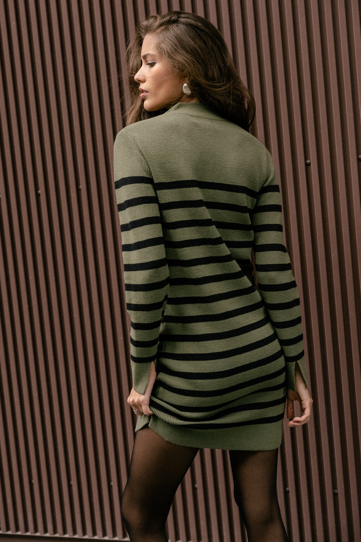 Robe pull Femme Reliane Stripes Zip green moss | Freeman T. Porter